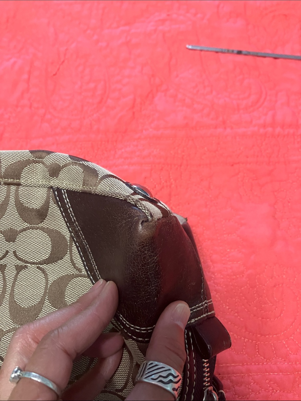 Coach Hampton Signature Canvas Shoulder Satchel with Dark Brown Leather Trim - Picture 6 of 10